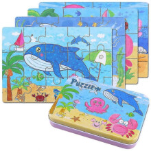 Jigsaw Wooden Puzzles Educational Learning Toy for Kids with Iron Box