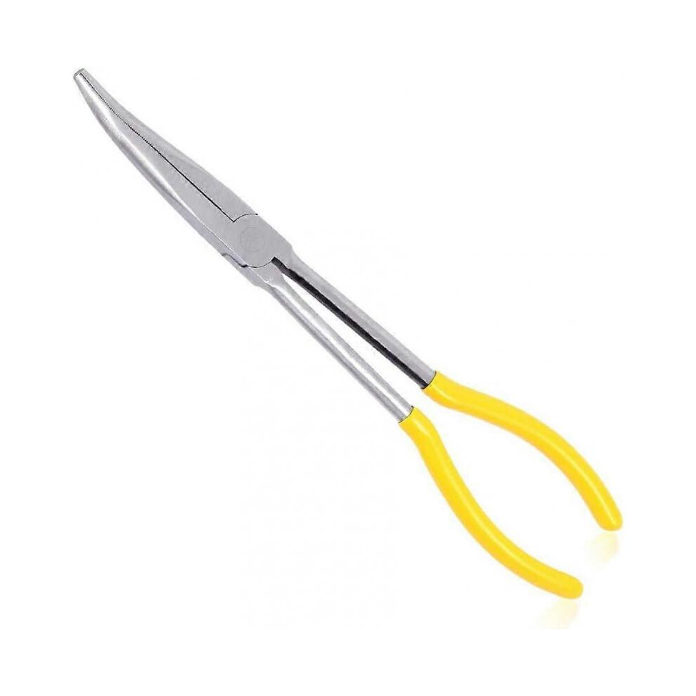 28Cm Long Curved Nose Pliers - 25 Degree - Long Nose Pliers - Serrated Jaw Pliers 5004229846499