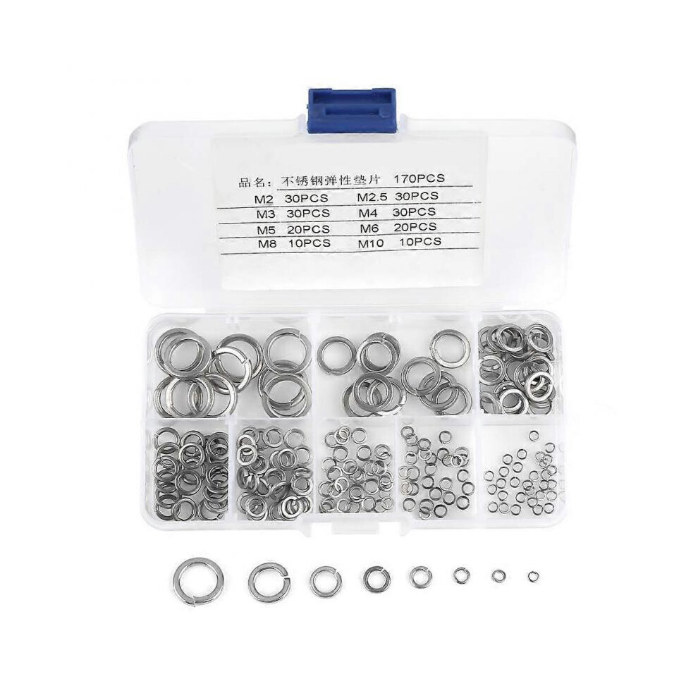 180Pcs 8 Size Spring Washer Assortment Box Set 304 Stainless Steel, Spring Washer Kit M2 M2.5 M3 M4 M5 M6 M8 M10 5004229846024