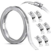 Hose Clamp Steel Worm Clamp, Strap Hose Clamp with Ties, 304 Stainless Steel Clamps Adjustable Screw Hose Clamp (7 Pieces, 8 Feet)
