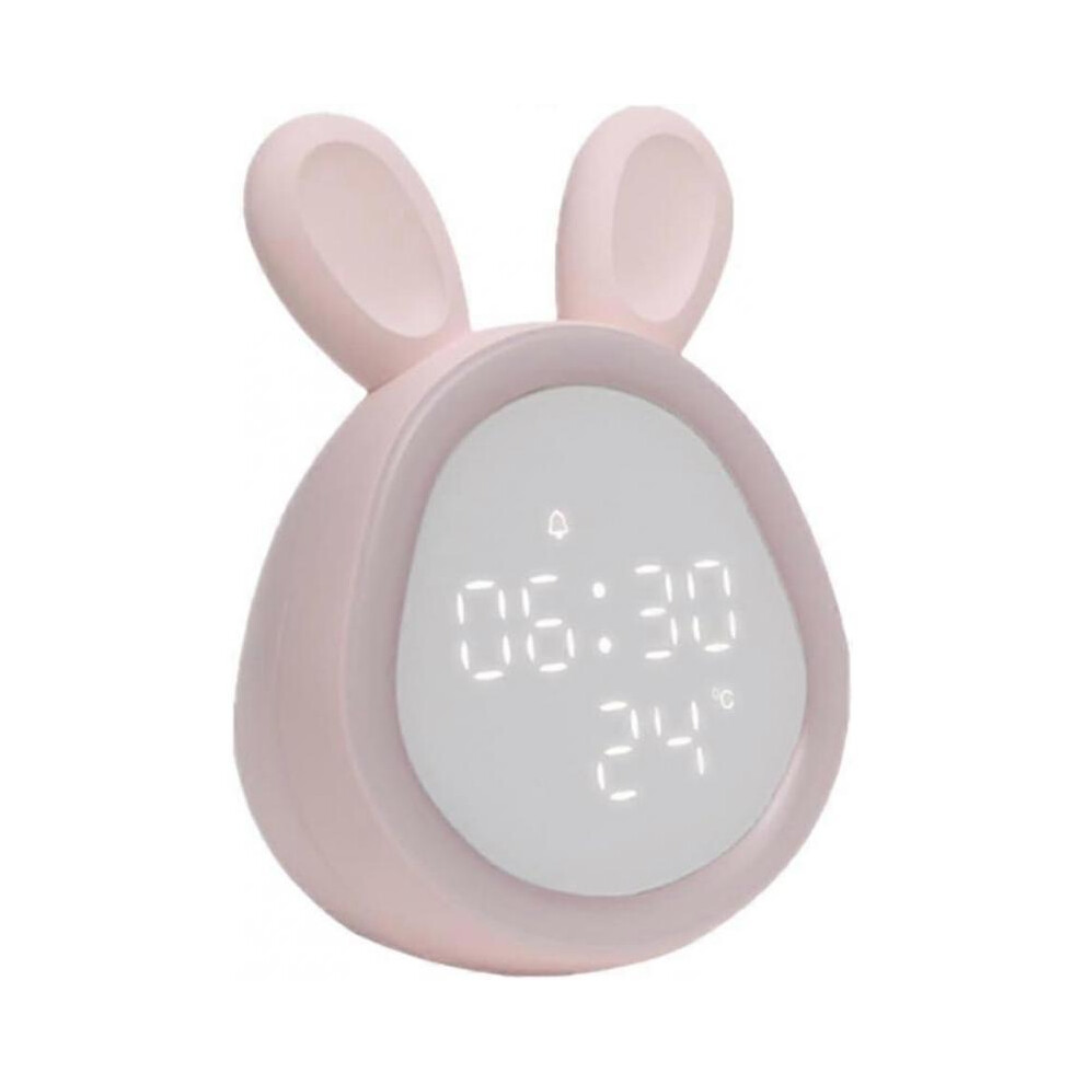 Cute Rabbit Rechargeable Alarm Clock Adjustable Brightness Led Luminous Digital Clock With Temperature Display Pink