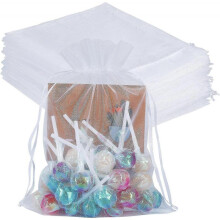 Package 100pcs White Organza Bags Large, 17x23cm Drawstring Gift Bags Mesh Jewelry Pouches for Christmas Wedding Shower Party Favours