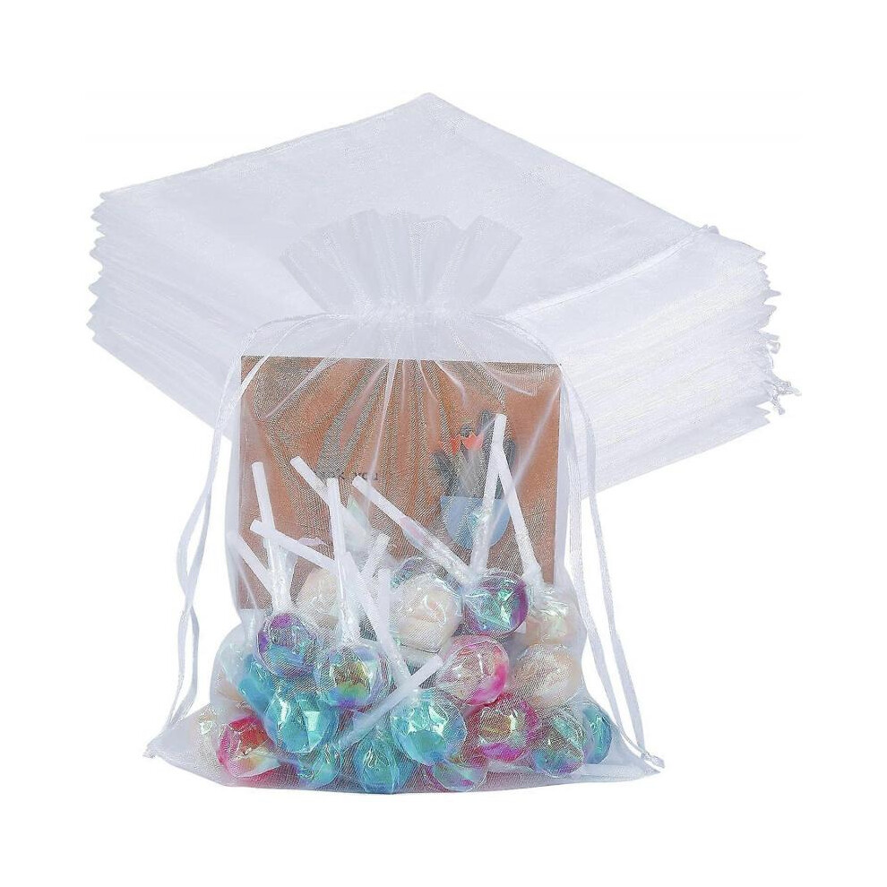 Package 100pcs White Organza Bags Large, 17x23cm Drawstring Gift Bags Mesh Jewelry Pouches for Christmas Wedding Shower Party Favours