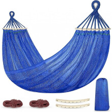 (195*130cm, blue) Outdoor Hammock,Super Soft and Breathable, Mesh Hammock Made of Cool Nylon with Wooden