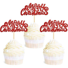 36 Pieces Merry Christmas Cupcake Decoration Red Christmas Cake Decoration Toothpicks