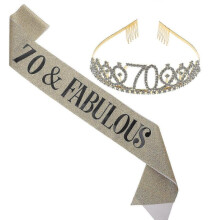 1 Set Tiara and Sash Kit for 70th Birthday Elegant Ceremonial Decorations