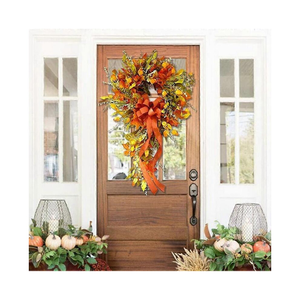 Autumn door wreaths - Thanksgiving and Halloween decorations with large bows
