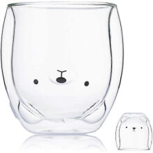 Double-walled insulated bear mug for women - Best Christmas birthday gift, espresso glass, coffee, tea, milk