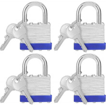 Heavy Duty Laminated Steel Key Padlock with 2 Keys (Pack of 4) - 6mm Shackle - 6.4 x 4.2 x 2.4 cm