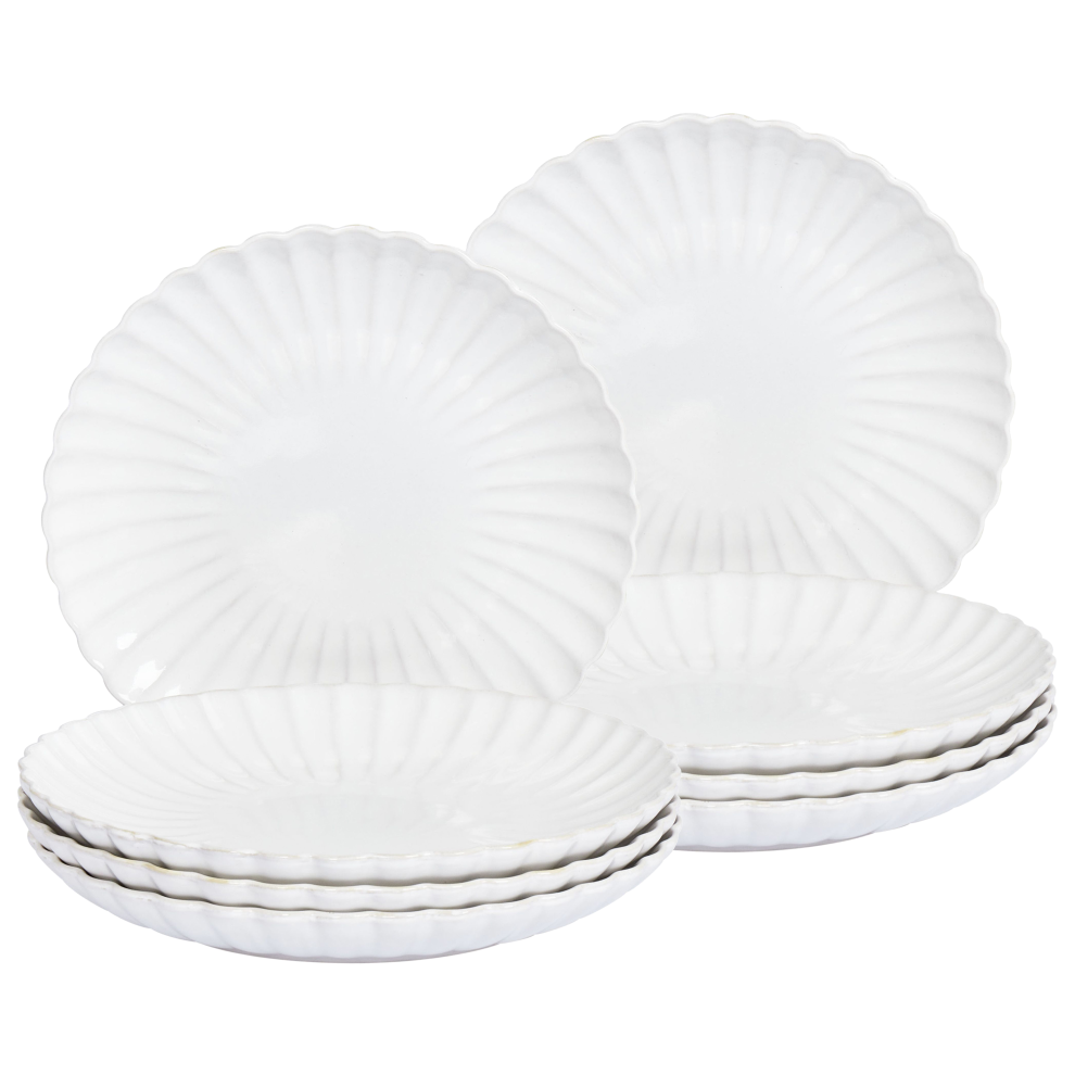 Set of 8 Dinner Plates NETTLE Stoneware Off-White