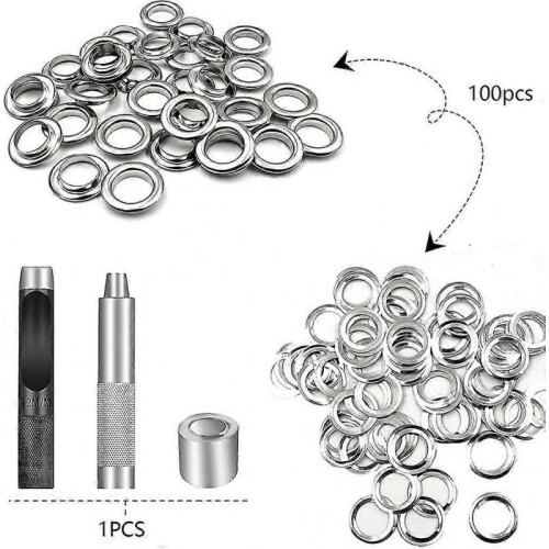 Kit d'outils pour oeillets, 100 jeux d'oeillets, oeillets pour bâches, kit d'oeillets pour œillets 2