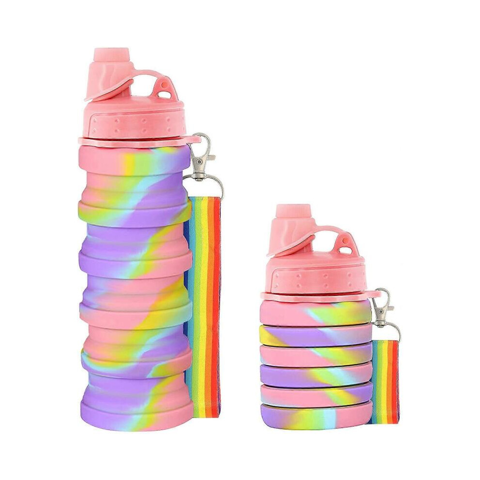 500Ml Water Bottle For Kids, Portable Foldable Silicone Water Bottles, With Lanyard Strap Bpa Free, 16Oz (Pink) Pink