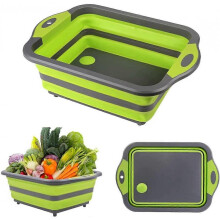 Collapsible Washing up Bowl and Plastic Chopping Board with Drain Plug, Foldable Camping Sink, Fruits Vegetables Wash Dish Tub Basin