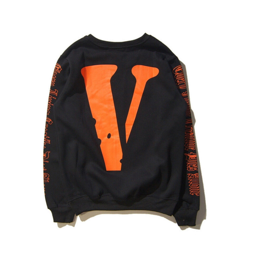 (Black, L) Men Off Vlone Hooded Costume Hoodie Coat Sweats Sweatshirt Black Hoodies Orange