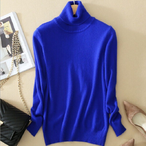 (Royal Blue, M) Womens Winter Slim Sweater Knitted Turtleneck Soft Cashmere Pullover Jumper Wool