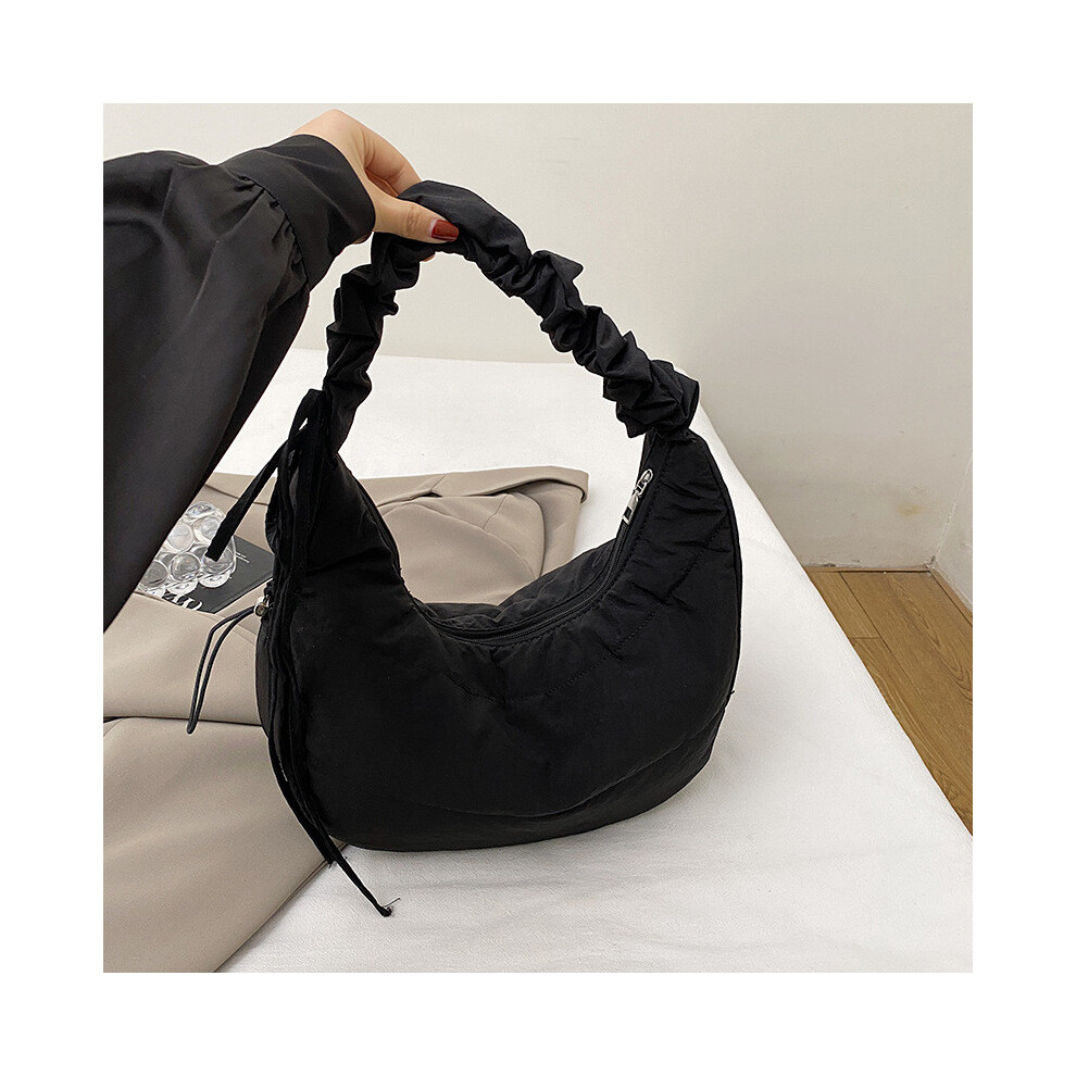 (Black) Design Wrinkle Handbag Dumpling Shaped Armpit Bag Suitable Daily Dressing For-image-OPC-PH5G6B9-NEW