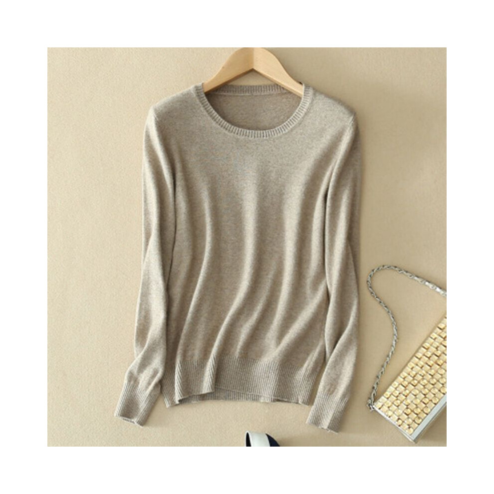 (Camel, M) Womens Loose Cashmere Pullover Crew Neck Knit Sweater Cardigans Jumpers Slim