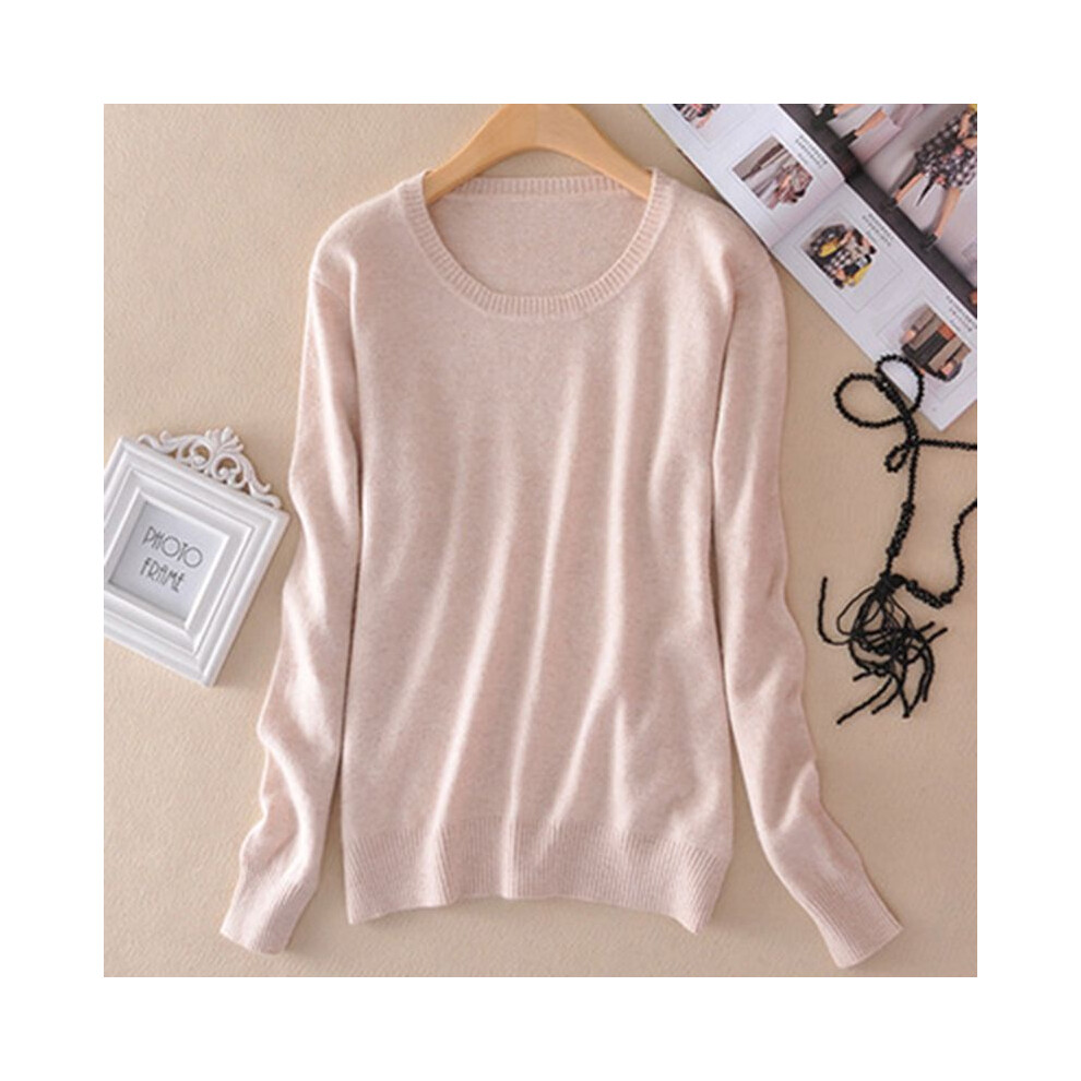 (Beige, S) Womens Loose Cashmere Pullover Crew Neck Knit Sweater Cardigans Jumpers Slim Cream