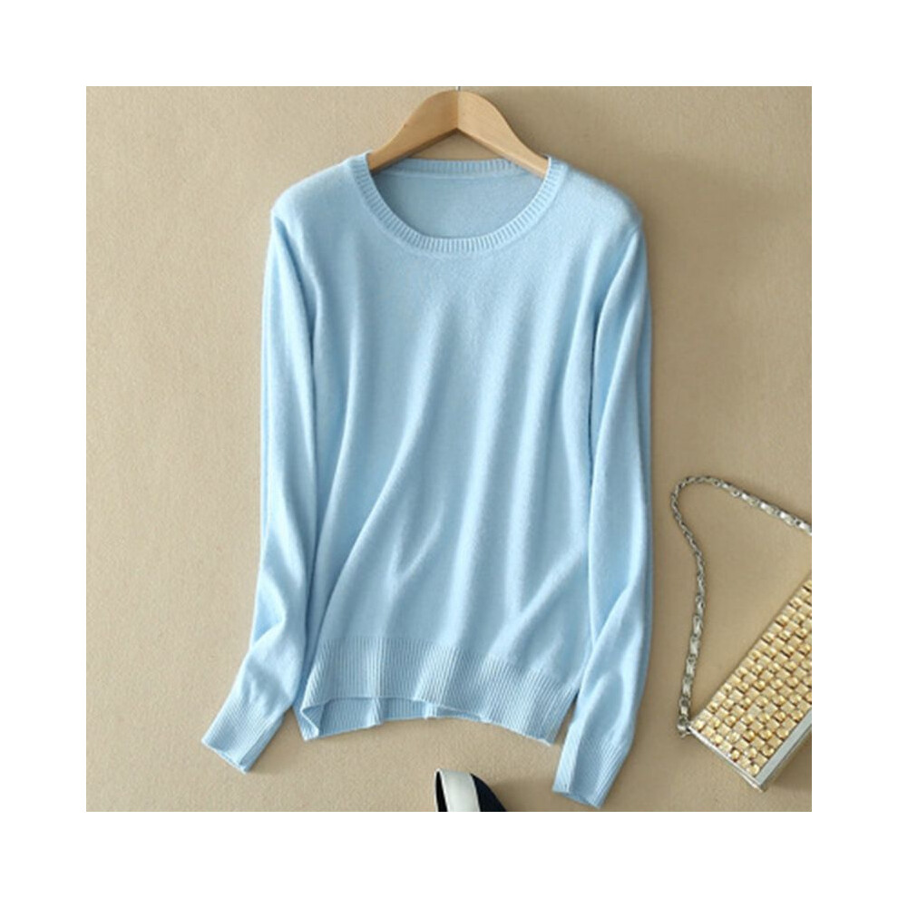 (Sky Blue, 3XL) Womens Loose Cashmere Pullover Crew Neck Knit Sweater Cardigans Jumpers Slim