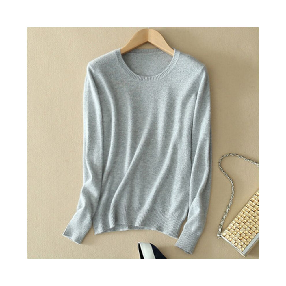 (Light Gray, L) Womens Loose Cashmere Pullover Crew Neck Knit Sweater Cardigans Jumpers Slim