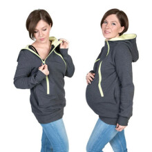 (Gray, XL) Convenient Maternity Moms Kangaroo Hoodie Mum Dad Baby Wrap Carrier Holder Pet