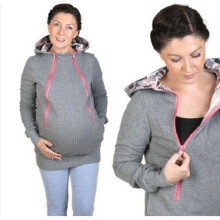 (Light Gray, XL) Maternity Moms Convenient Kangaroo Hoodie Mum Dad Baby Wrap Carrier Pet Holder