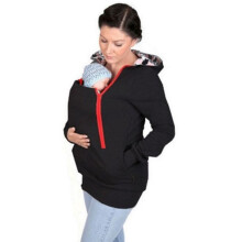 (Black, M) Maternity Moms Convenient Kangaroo Hoodie Mum Dad Baby Wrap Carrier Pet Holder