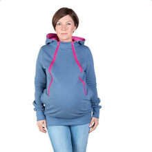 (Blue, L) Maternity Moms Convenient Kangaroo Hoodie Mum Dad Baby Wrap Carrier Pet Holder