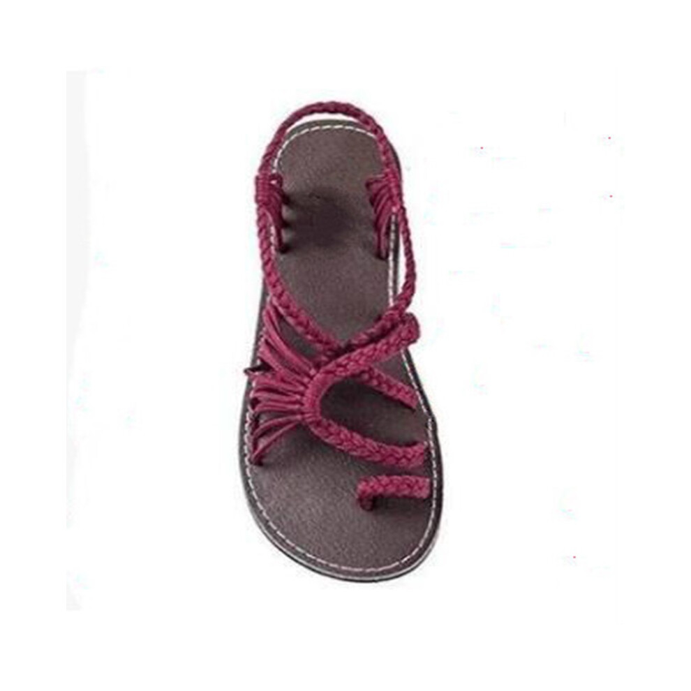 (Wine red, EU41) Bohemian Flip Flat Flops Sandals Summer Womens Bandages Casual Beach Size Shoes