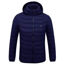 (Blue, L) Winter Thermal Electric Usb Padded Coat Battery Heated Hoodie Jacket Body Warmer