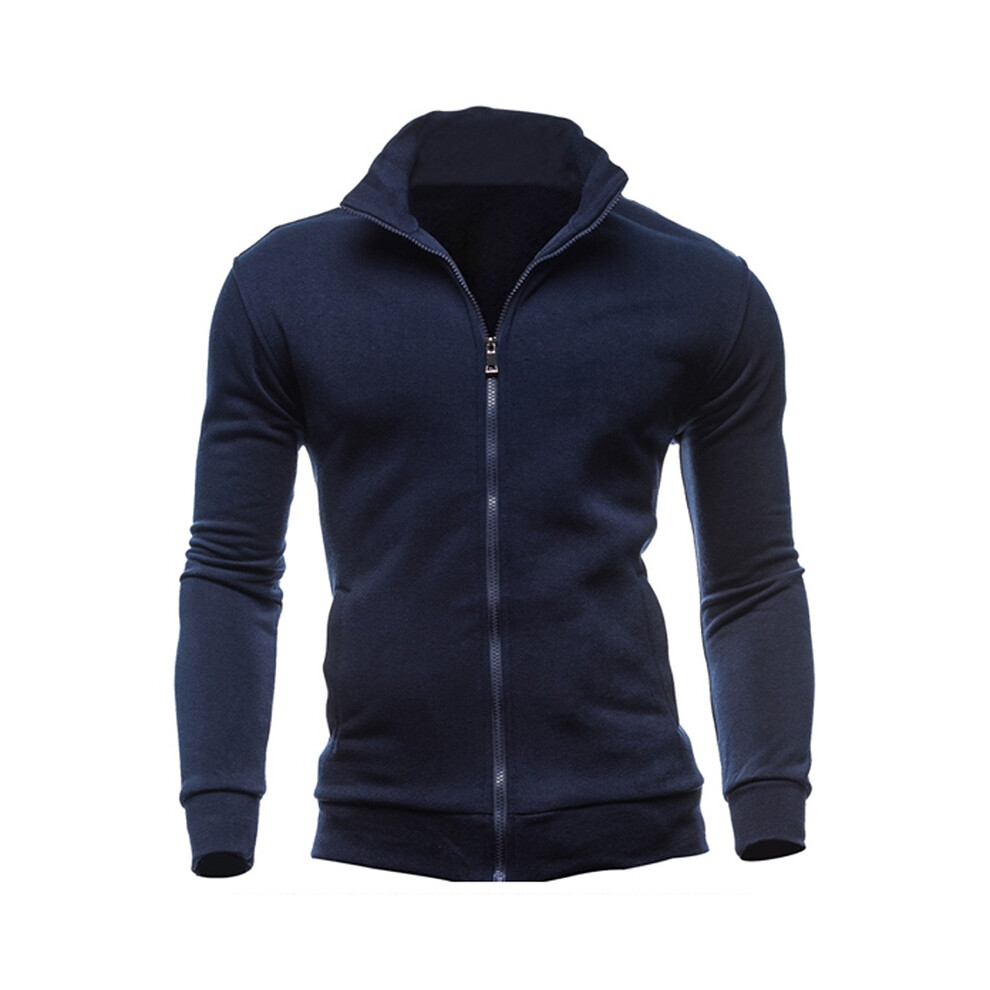 (NavyBlue, M) Mens Zip Winter Up Jacket Sweatshirt Zipper Pocket Gym Sport Top Coat Outwear