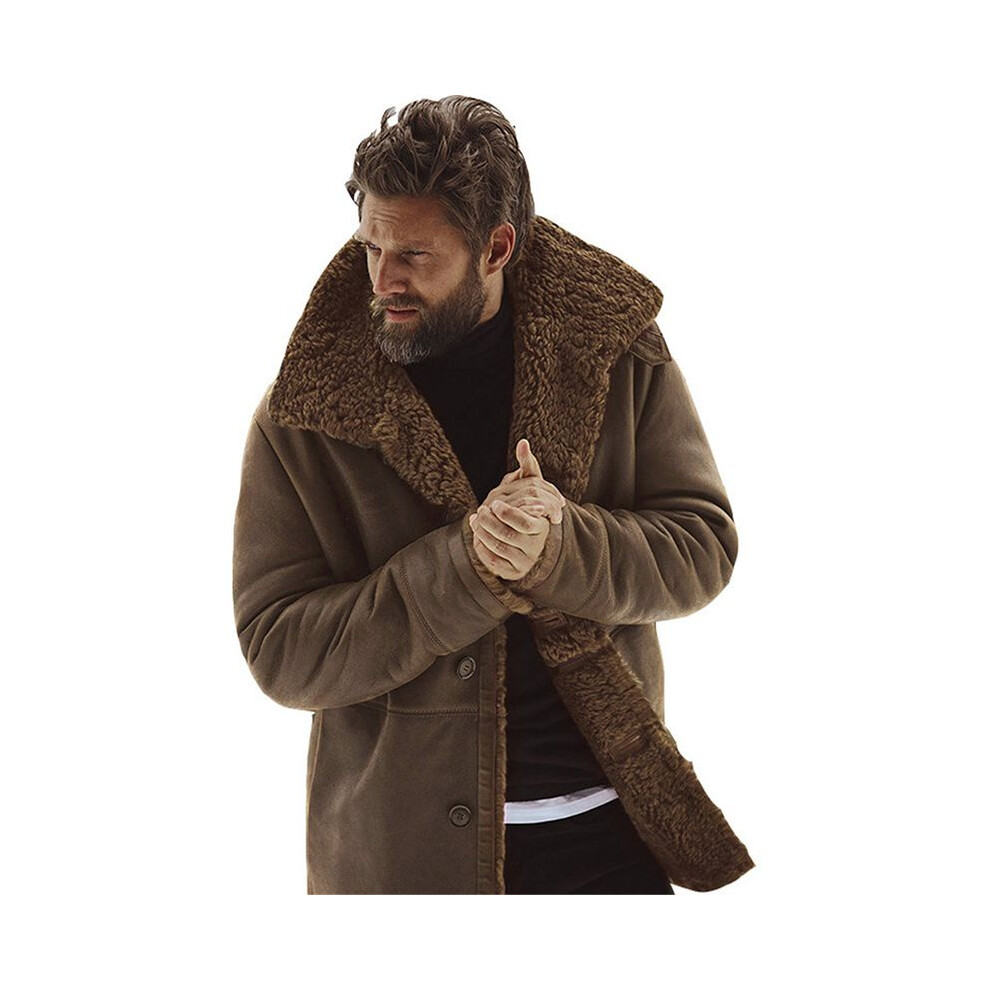 (Brown, 3XL) Winter Warm Mens Thick Coat Trench Plain Outwear Jacket Parkas Liner Coat