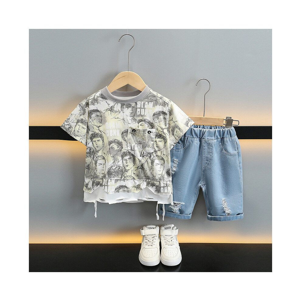 (Gray, 90cm) Boys Summer Modern Short Sleeve Suit Trendy Two Piece Clothing Set For Children Ages 3 To Years 8-image-OPC-PH5GVDP-NEW