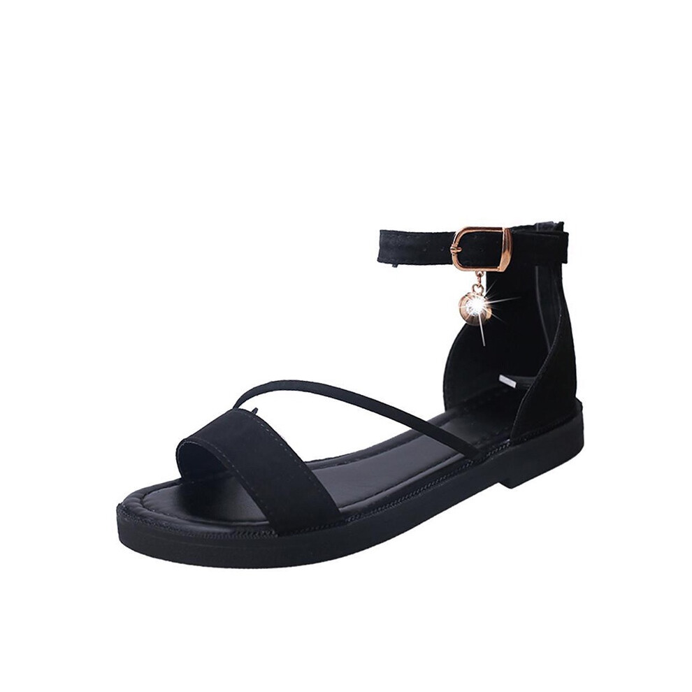 New Women's (, Eu39) Summer Fashion Sandals Shoes Peeptoe Low Sandals Shoes Roman Black