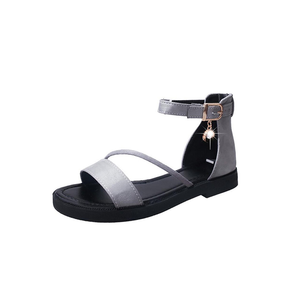 New Women's (, Eu38) Summer Fashion Sandals Shoes Peeptoe Low Sandals Shoes Roman Gray