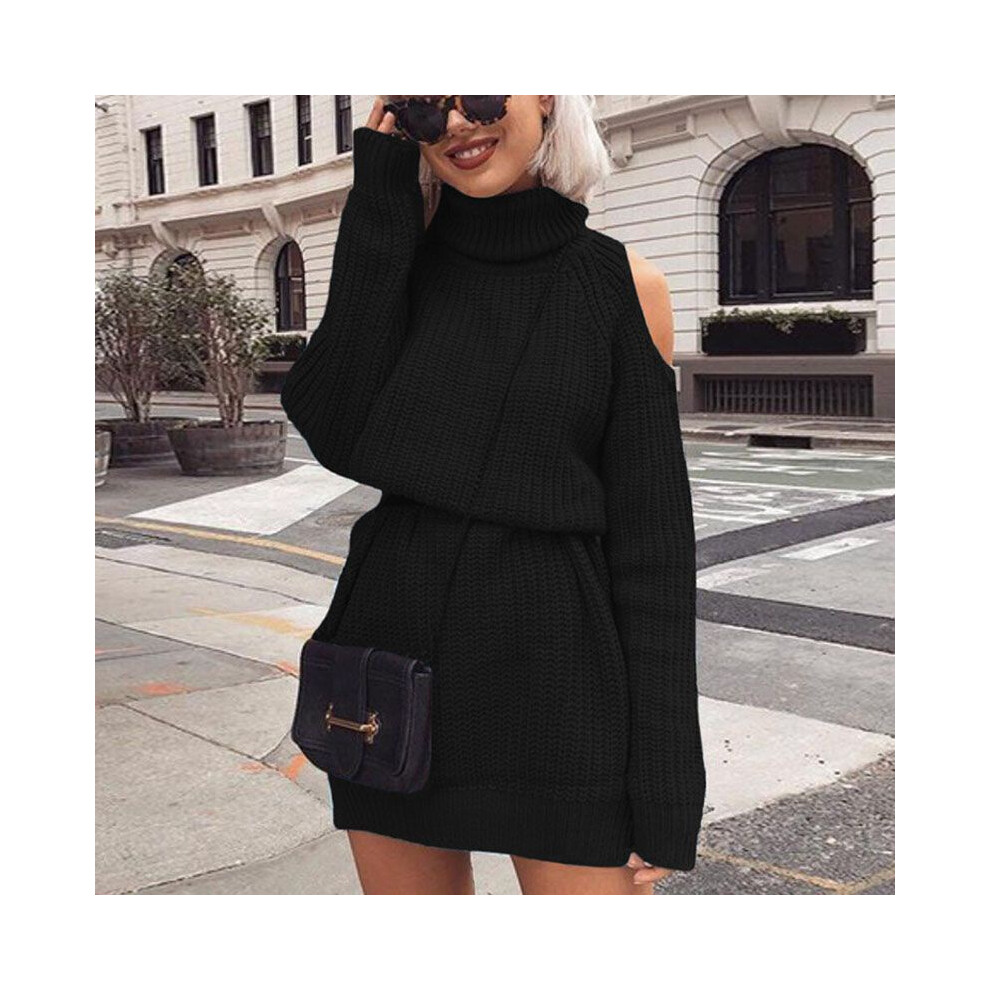 (Black, Tag M=US XS) And Winter Autumn Mid Length High Collar Off Shoulder Sweater Dress Dress Mini-image-OPC-PH5GZ9H-NEW