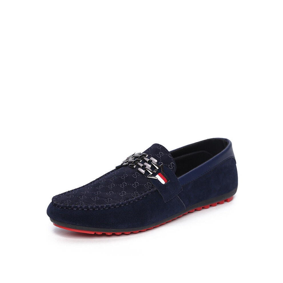 (Blue, EU 45) Mens Suede New Driving Loafers Moccasins Peas Slip On Penny Comfy Shoes Leather