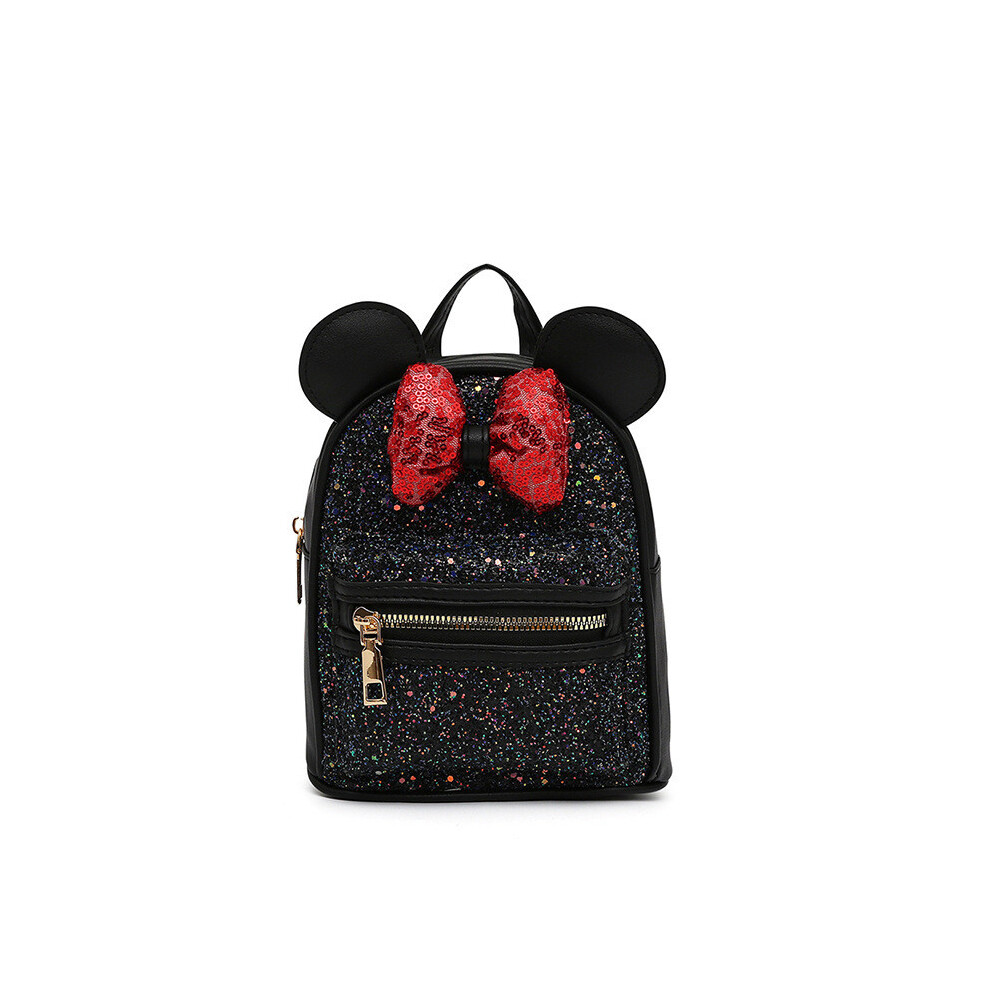 (Black) Sequin Backpack Bow With Waterresistant Material Suitable For Dressing Daily