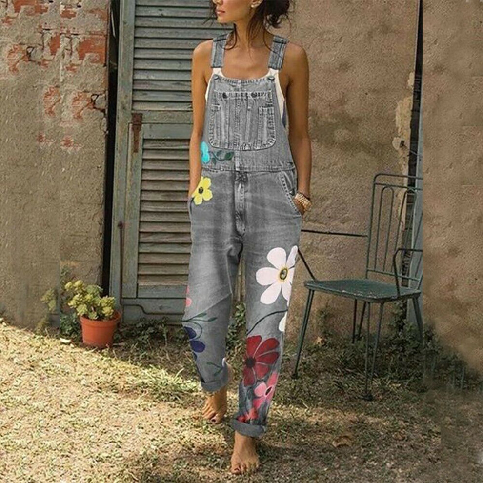 (Gray, 3XL) Jumpsuit Denim Women Rompers Ladies Dungarees Overalls Casual Pants Floral Jeans-image-OPC-PH5J8C7-NEW