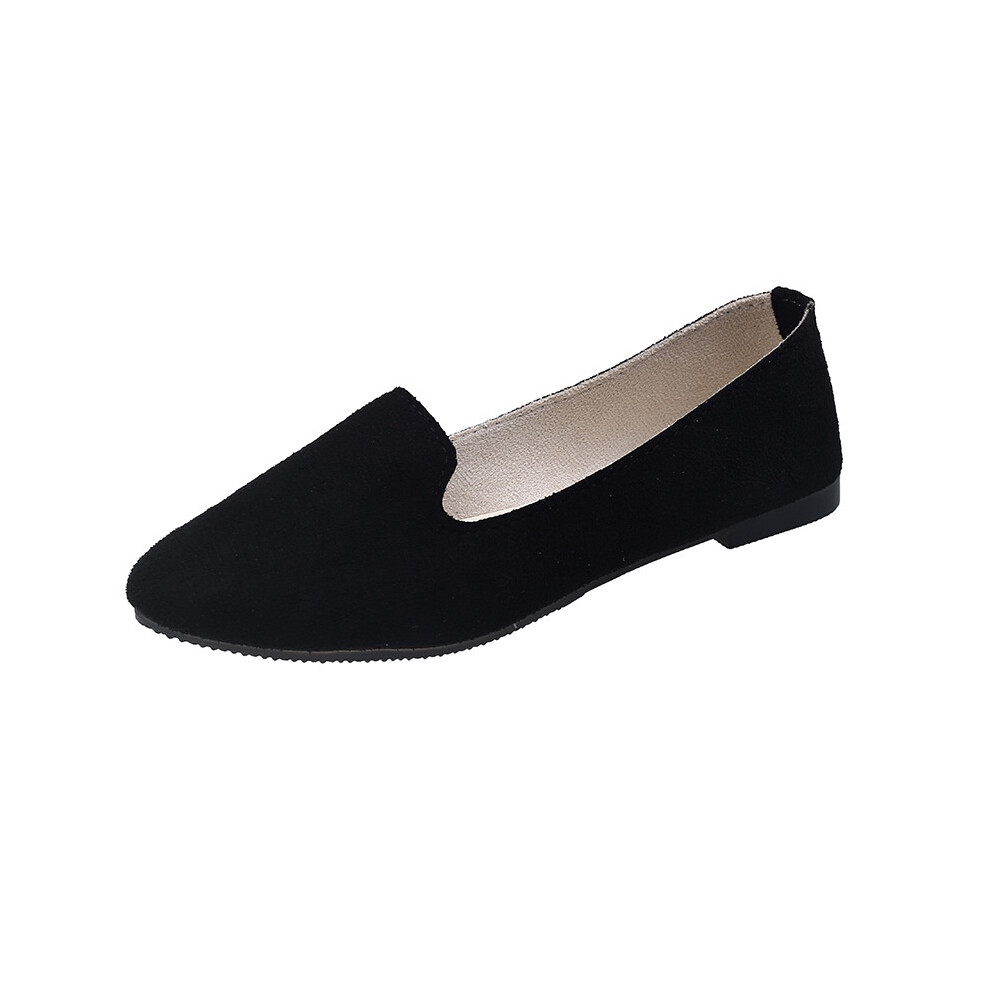 (Black, 40 Foot Length=25cm) Womens Casual Daily Ballet Flats Suede Pregnant Shoes Slip On Loafer Size Plus