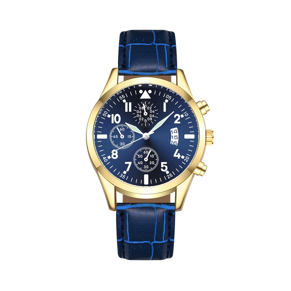 (Style G) Quartz Men Luminous Wrist Watch Calendar Leather Strap Accessory Business Style