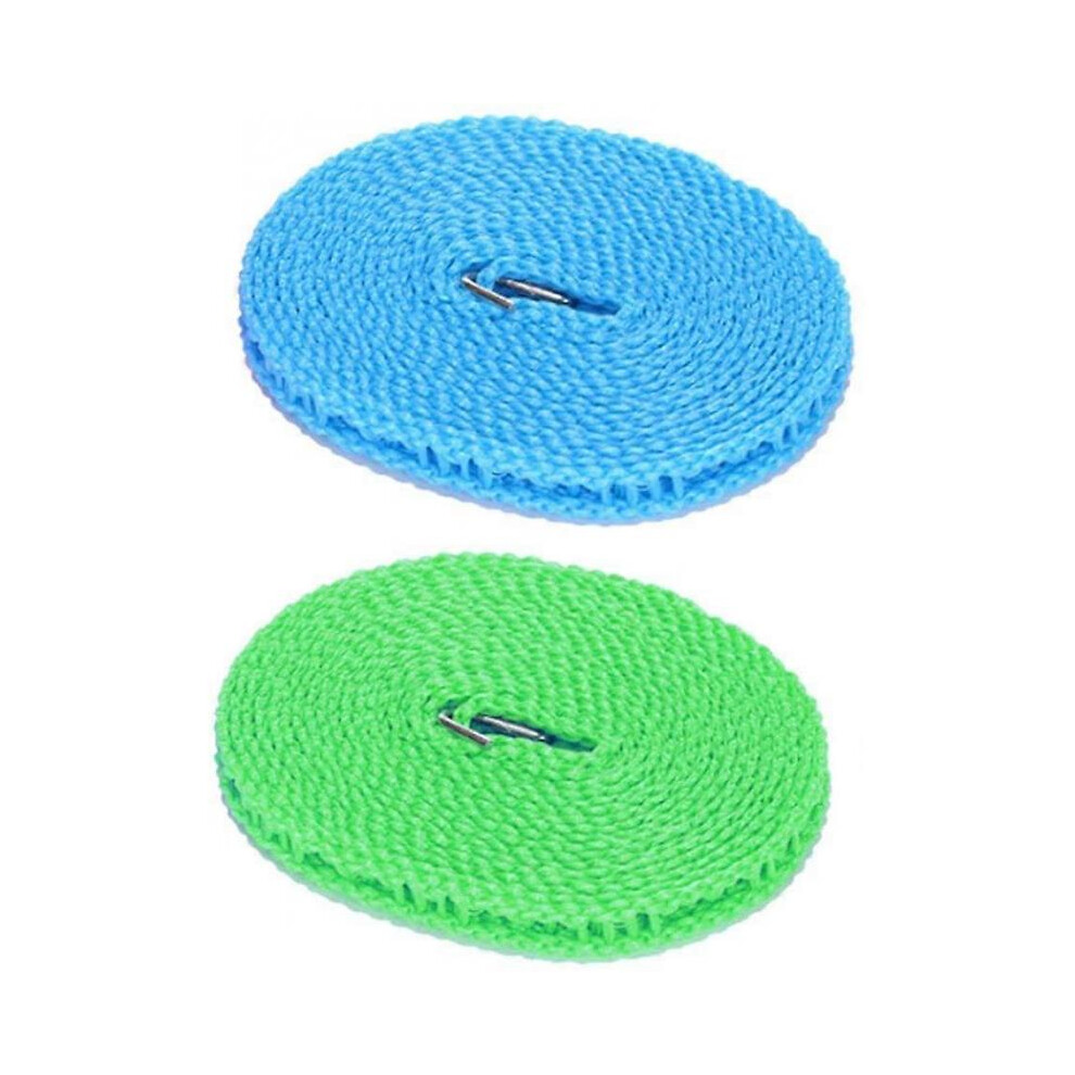 2Pcs Windproof Clothesline, Nylon Clothesline, Portable Travel Clothesline, Used for Indoor and Outdoor Camping Hangers (Blue, Green, 5m)