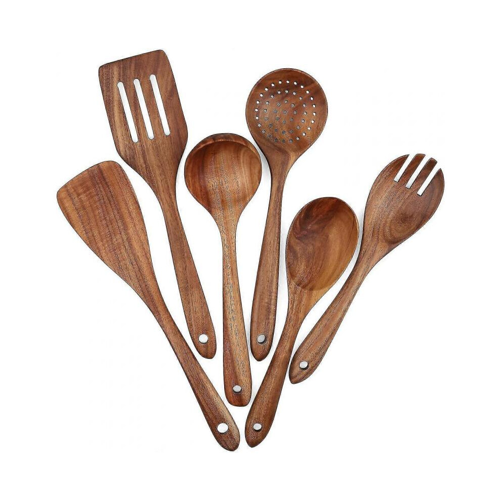Wooden Kitchen Utensils Sets, 6 Pcs Non Scratch Heat Resistant Sets