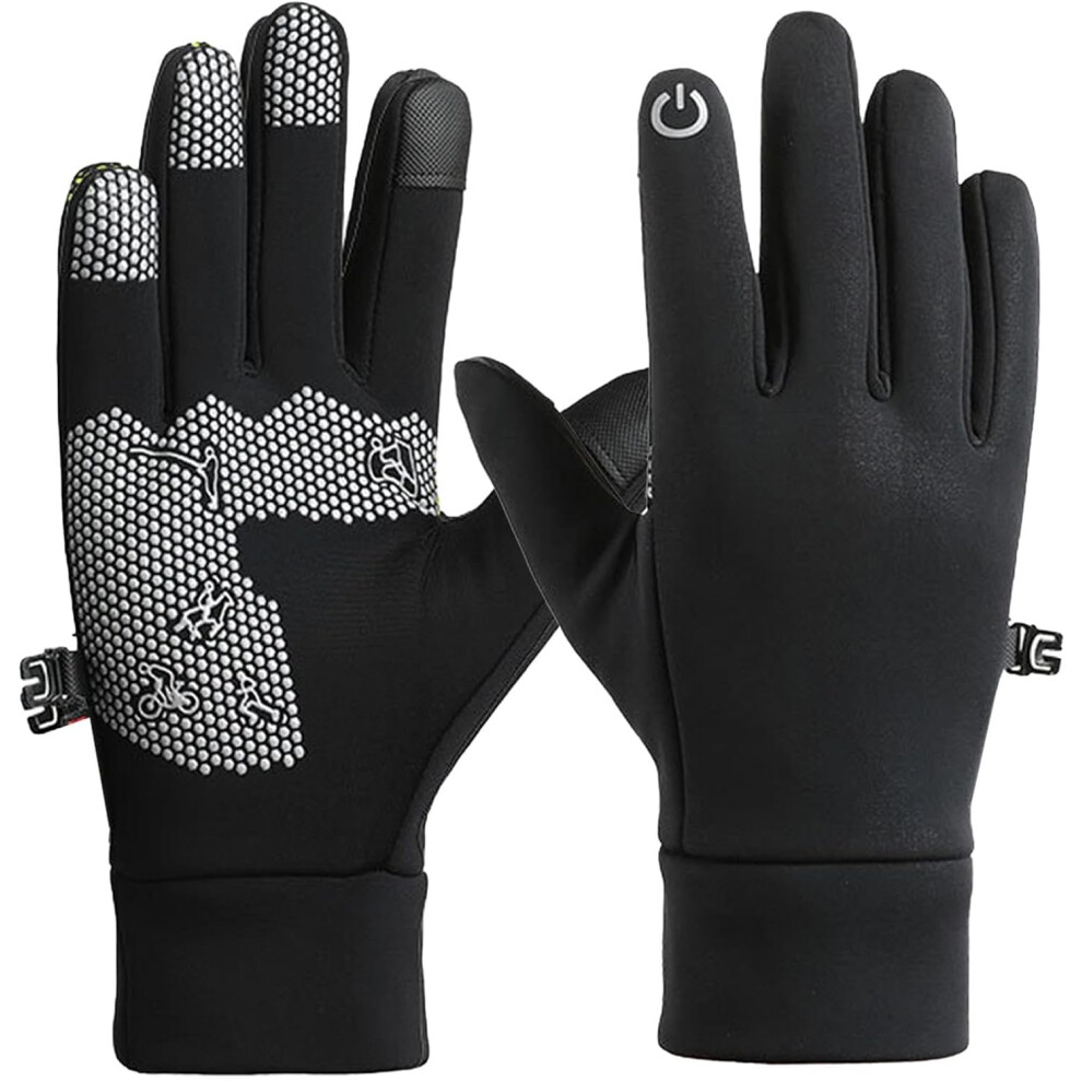 (M, Black) Waterproof Warm Gloves,Anti-Slip Outdoor Warm Mittens | Cold Weather Mittens, Thickened Cycling Mittens for Running, Hiking