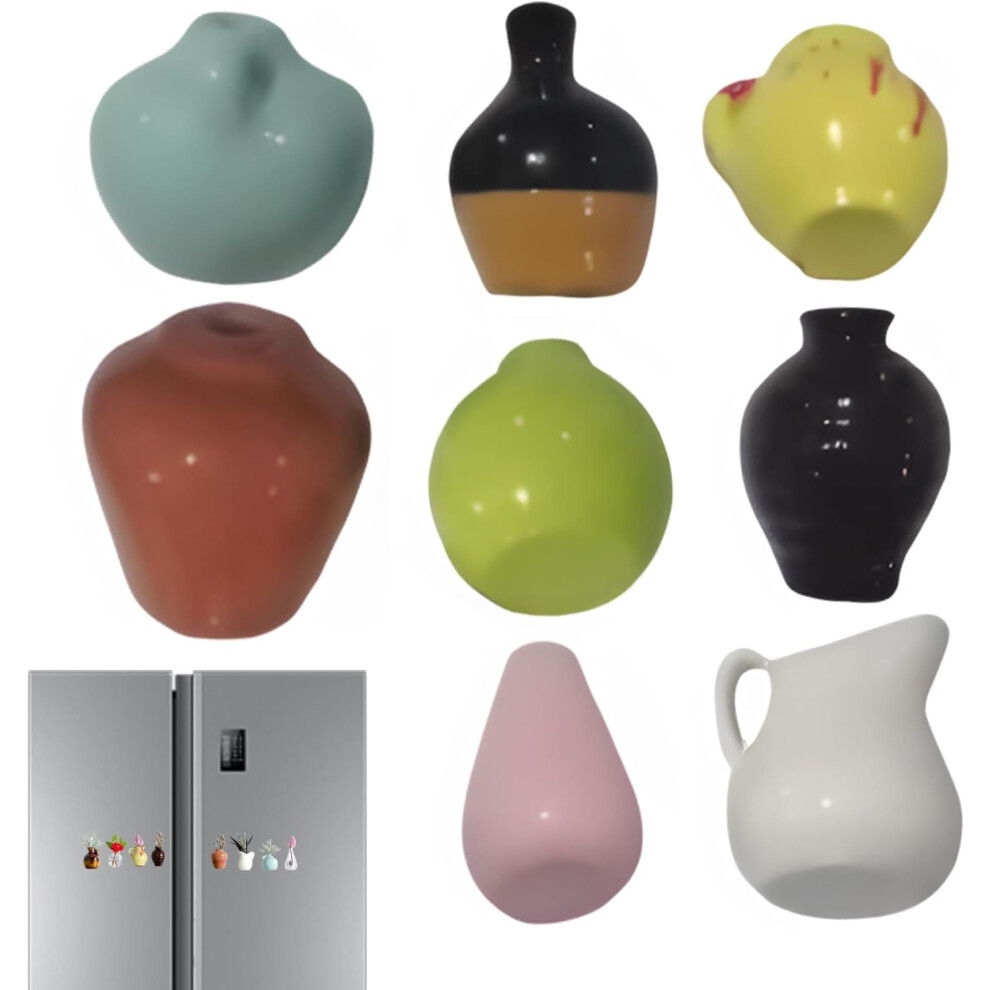 Mini Vase Magnets for Fridge, 3D Ceramic Vase Fridge Magnets, Cute Plant Vases, Decoration Accessories for Kitchen, , Pin Board, Fridge 8 Pieces