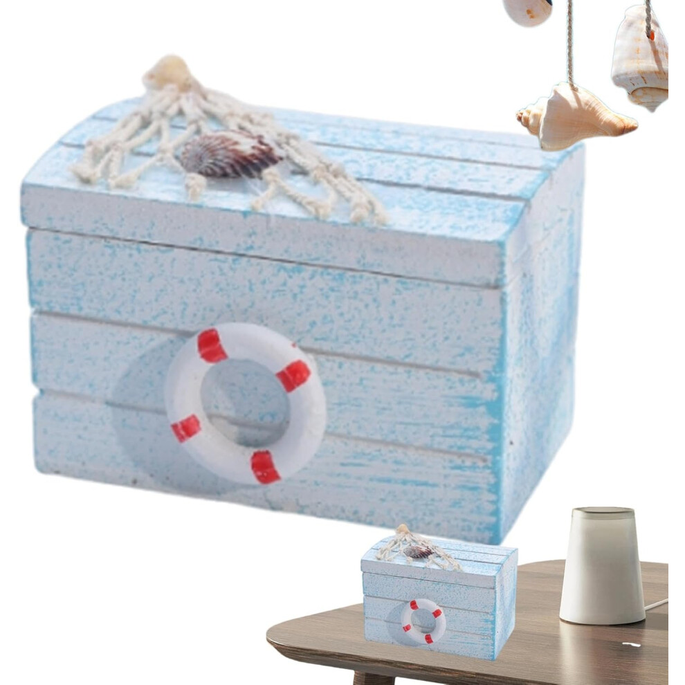 (Lifebuoy) Maritime Wooden Box, Maritime Wooden Box, Cute Jewellery Box, Beach Starfish Jewellery Storage Organiser, Nautical Jewellery With Lifebuoy Not,Specified