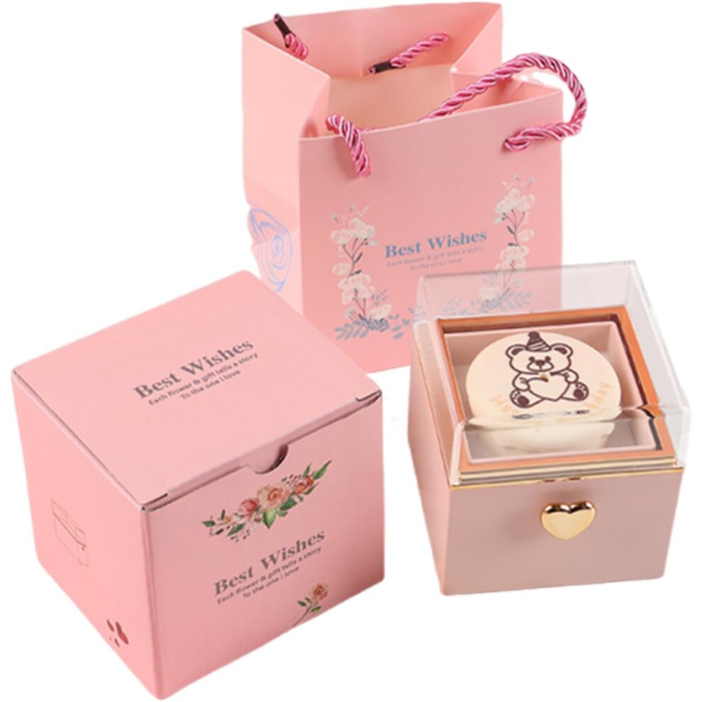 (Pink) Wedding Ring Box, Ring Box, Small Cake Rotating Ring Box, Reversible Earring Storage, Cake Decoration Accessories for Dressing Table, Birthday and