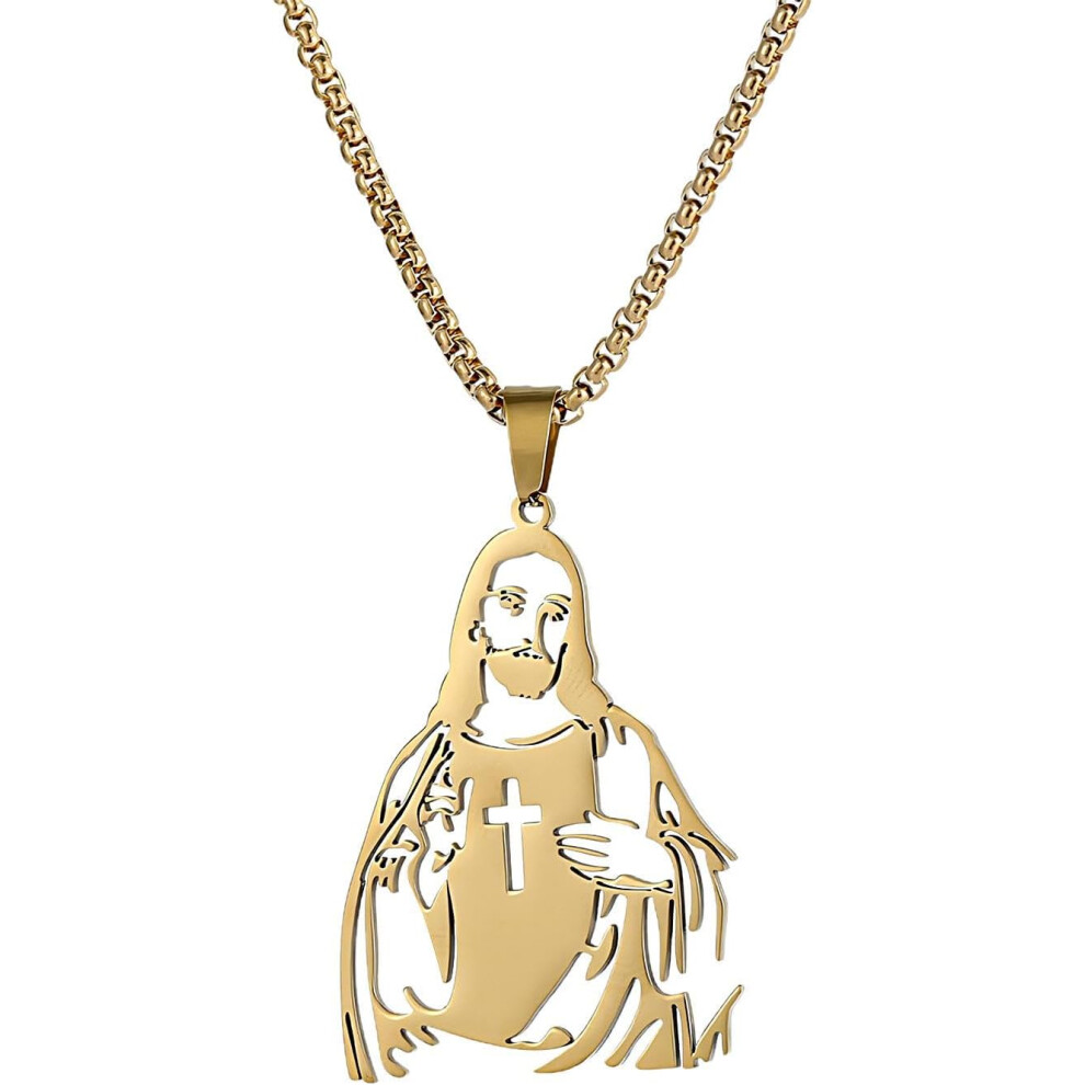 (Gold) Christian Jesus Necklace | Christian Men's Stainless Steel Jesus Necklaces | Robust Design Necklace Jewelry for Engagements, Parties, Dating, Daily