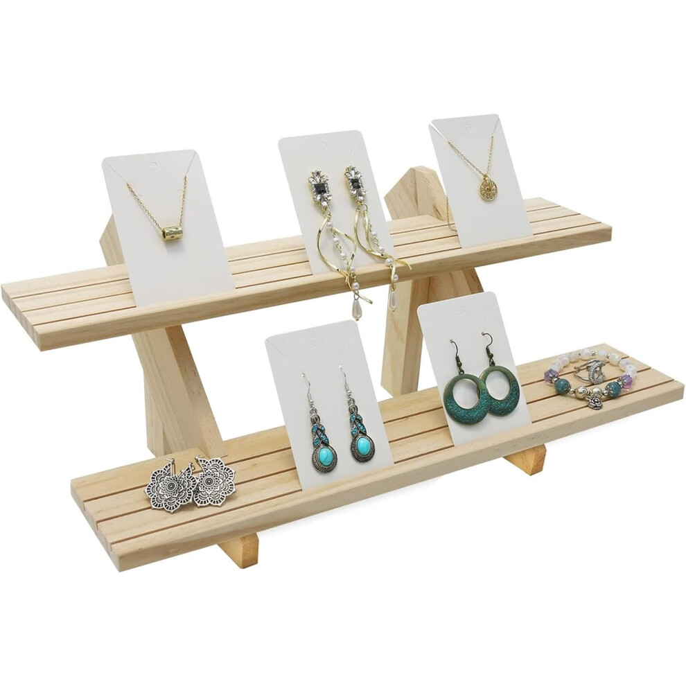 Earring Display Riser - 2 Tiers Wood Earring Holder Stand | Wooden Earring Card Holder for Bedroom Offices Home