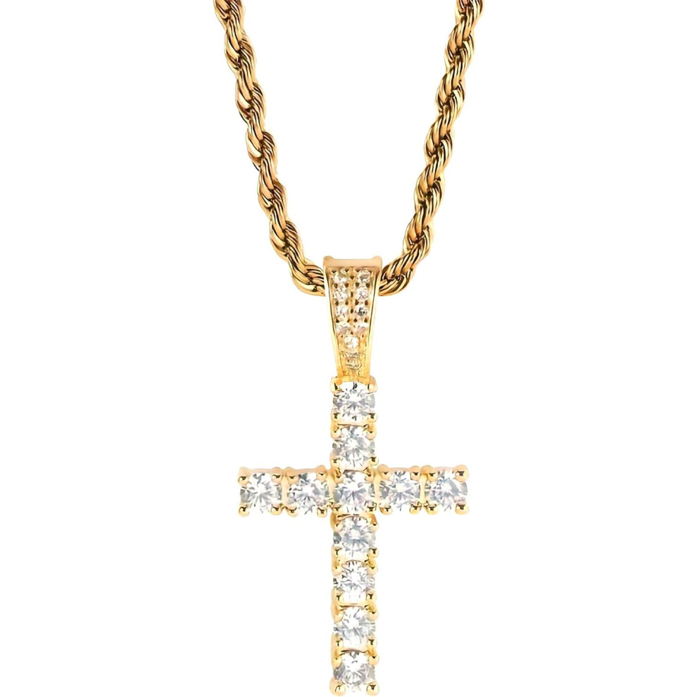 (Gold) Crucifix Pendant Necklace | Cubic Zircon Crystal Necklace,Elegant Crystal Pendant for Women Men, Crucifix Jewelry for Daily Wear